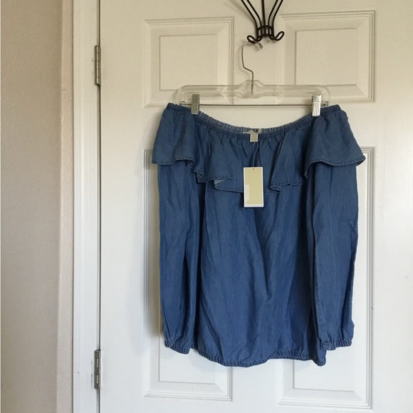 Michael Michael Kors off the shoulder denim ruffle top size large new with tag - Picture 2 of 10